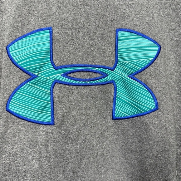 Under Armour ColdGear Hoodie Sweatshirt Gray Blue Logo Size Large Semi-Fitted - Picture 8 of 10